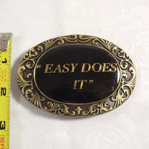 Gold and Black "Easy Does It" Belt Buckle - Picture 4 of 10